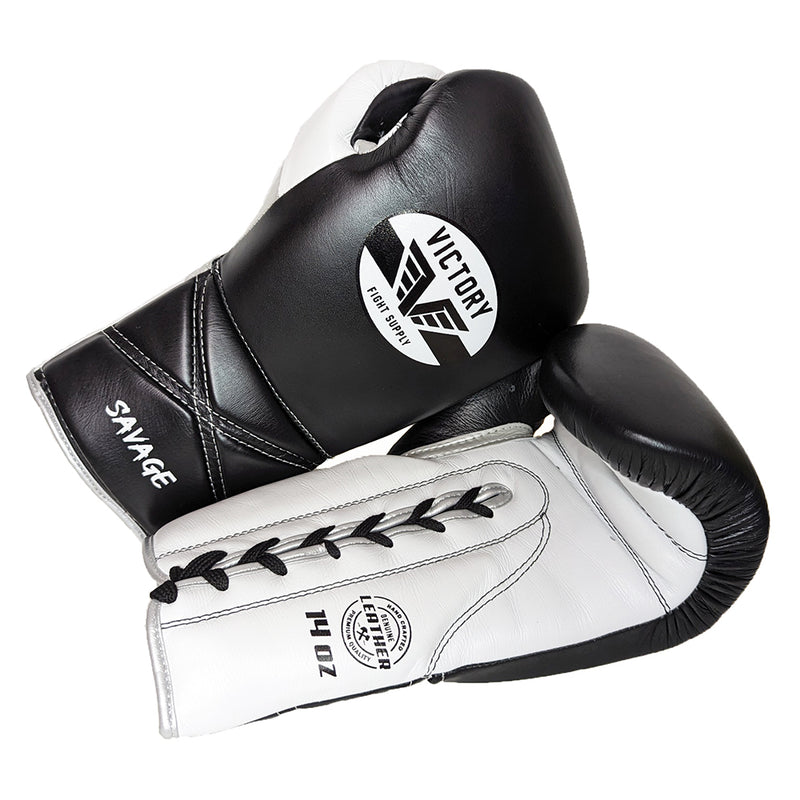 VICTORY GLOVES SAVAGE LEATHER LACE BLACK/WHITE/SILVER