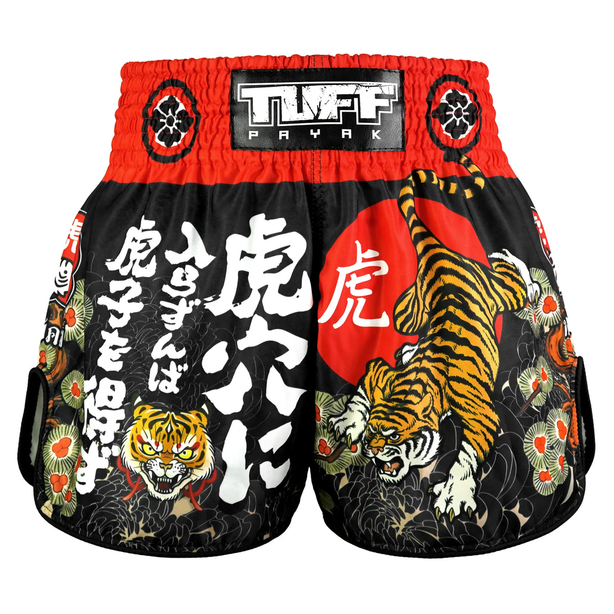 TUFF MUAY THAI SHORTS HIGH CUT RETRO DEN OF THE BRAVE BLACK/RED