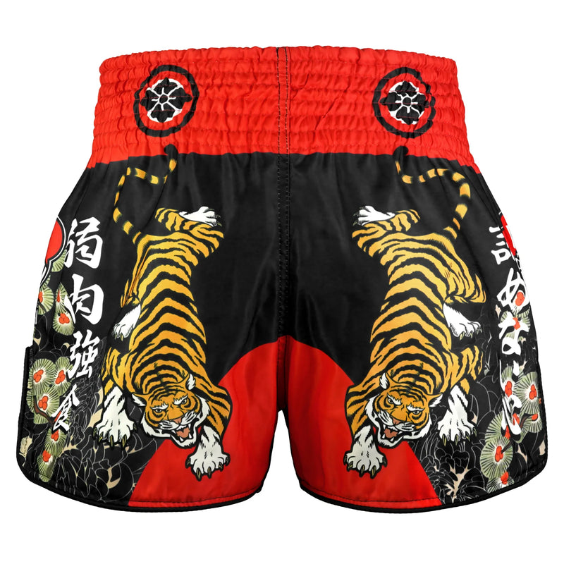 TUFF MUAY THAI SHORTS HIGH CUT RETRO DEN OF THE BRAVE BLACK/RED