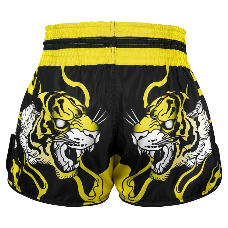 TUFF MUAY THAI SHORTS HIGH CUT RETRO PAYAK RISING BLACK/YELLOW