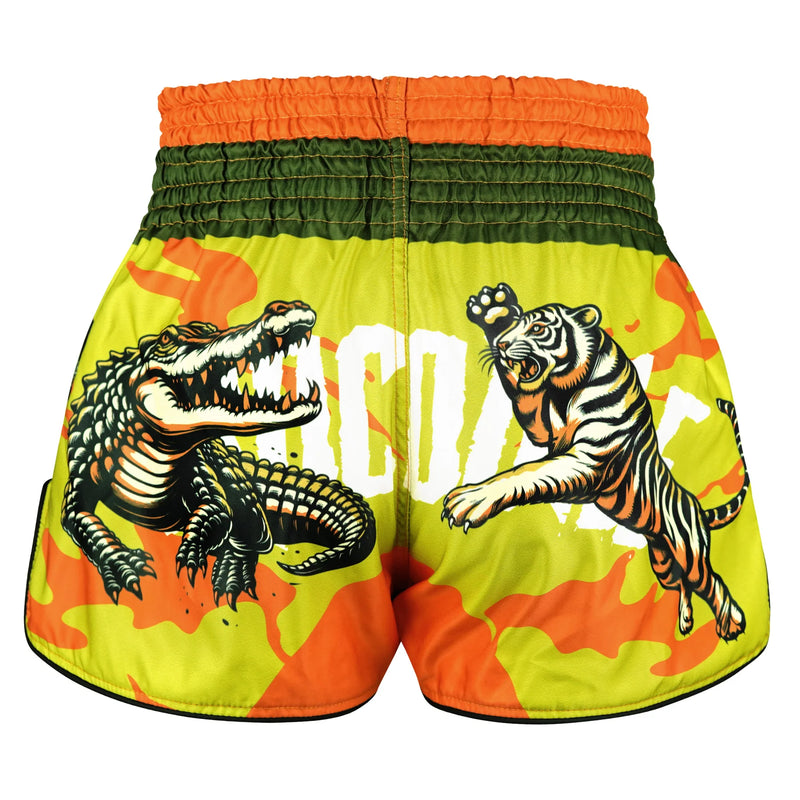 TUFF MUAY THAI SHORTS HIGH CUT RETRO LORD OF THE DEEP GREEN/ORANGE
