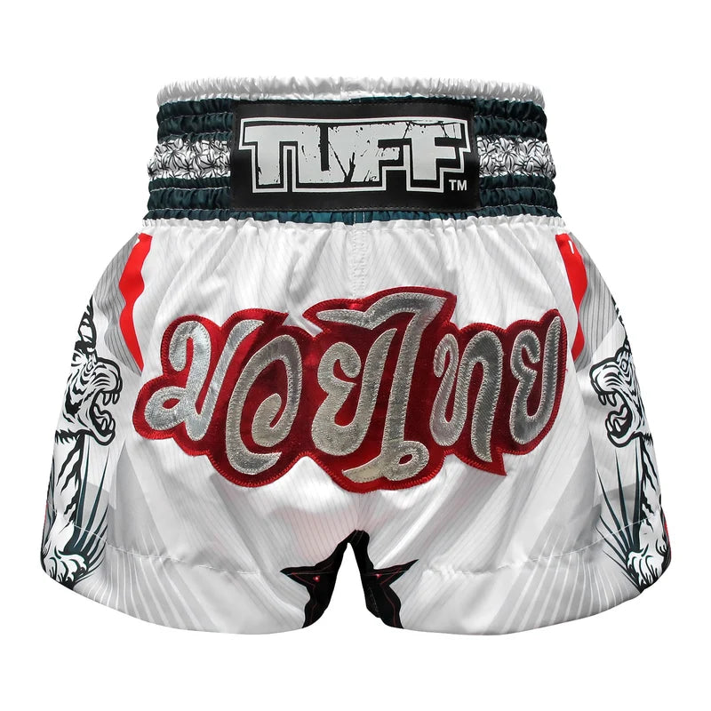 TUFF MUAY THAI SHORTS DOUBLE TIGER WHITE