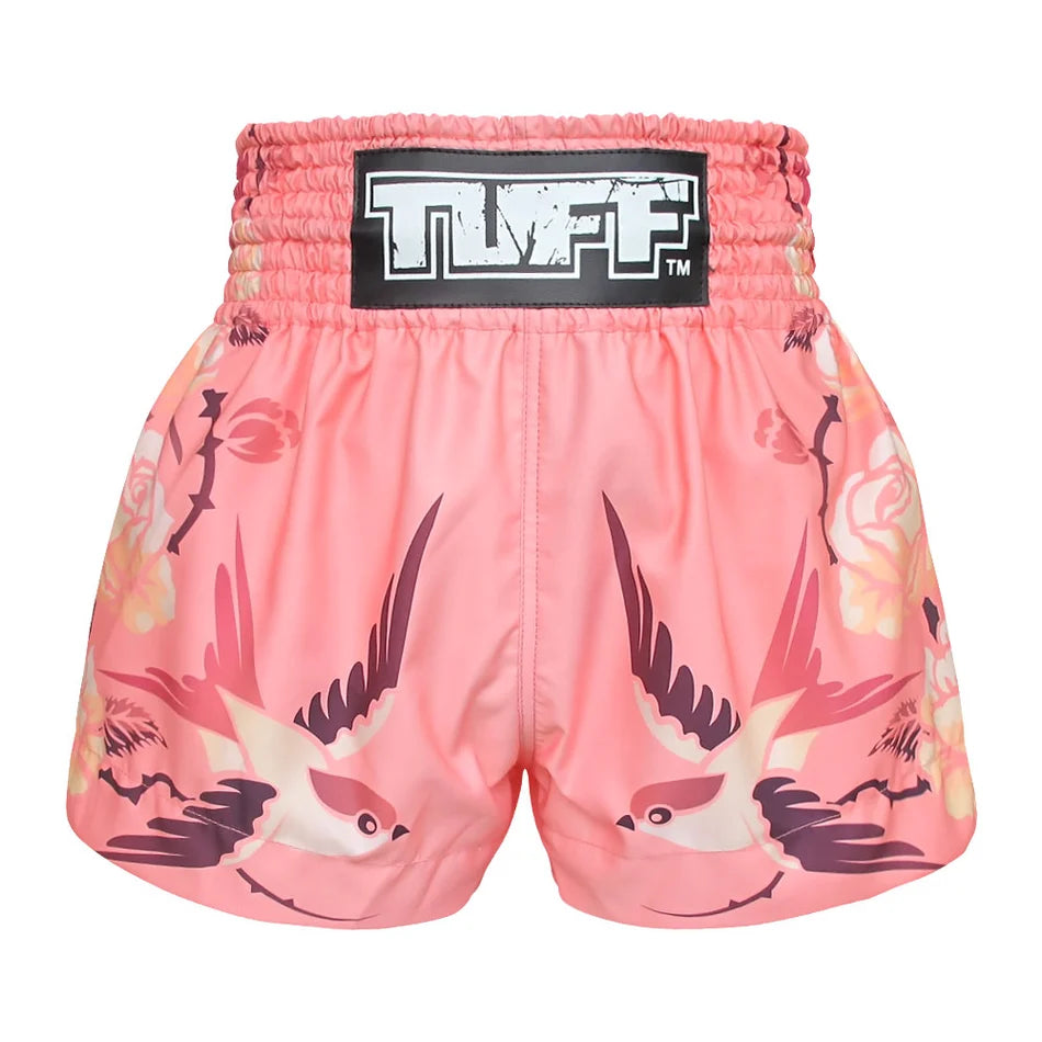 TUFF MUAY THAI SHORTS BIRDS AND ROSES PINK