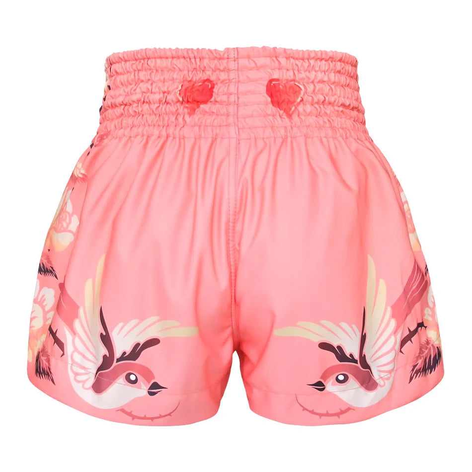 TUFF MUAY THAI SHORTS BIRDS AND ROSES PINK