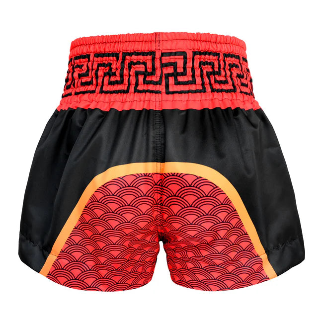TUFF MUAY THAI SHORTS RED DRAGON IN BLACK RED/DRAGON