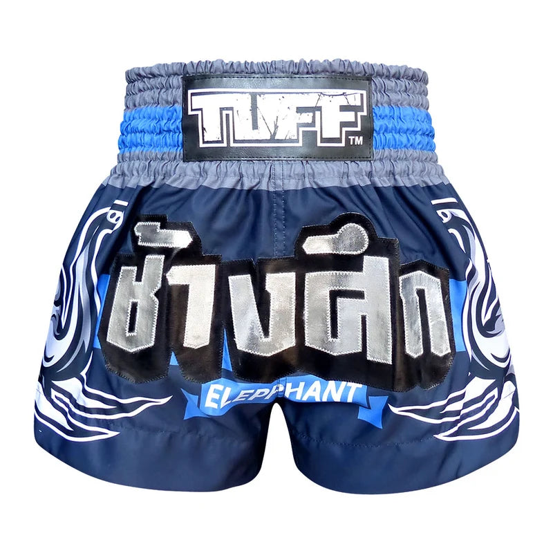 TUFF MUAY THAI SHORTS WAR ELEPHANT BLUE/SILVER