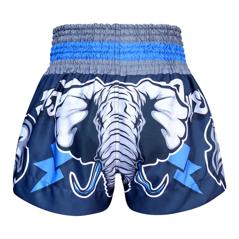 TUFF MUAY THAI SHORTS WAR ELEPHANT BLUE/SILVER