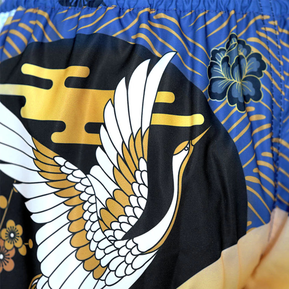 TUFF MUAY THAI SHORTS MAJESTIC CRANCE BLUE/WHITE/GOLD