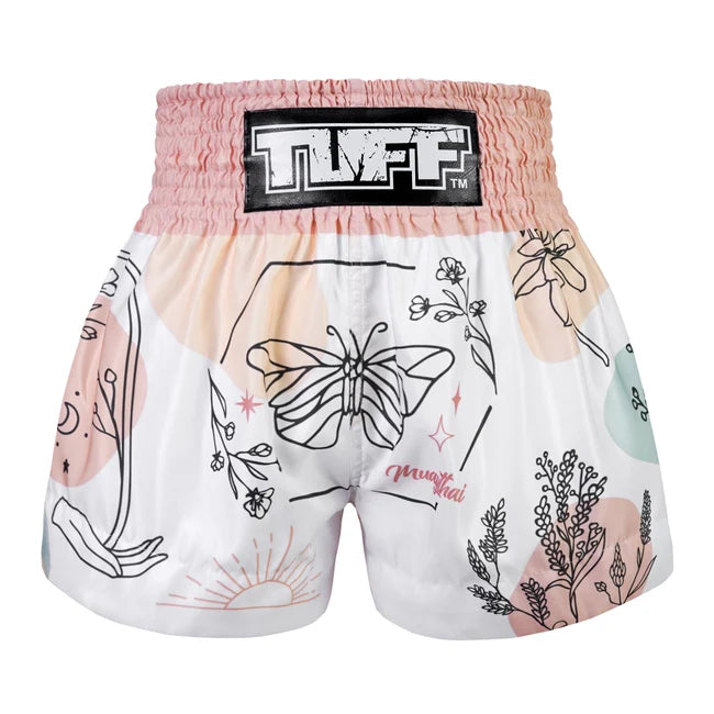 TUFF MUAY THAI SHORTS RECREATION OF NATURE WHITE/LIGHT PINK