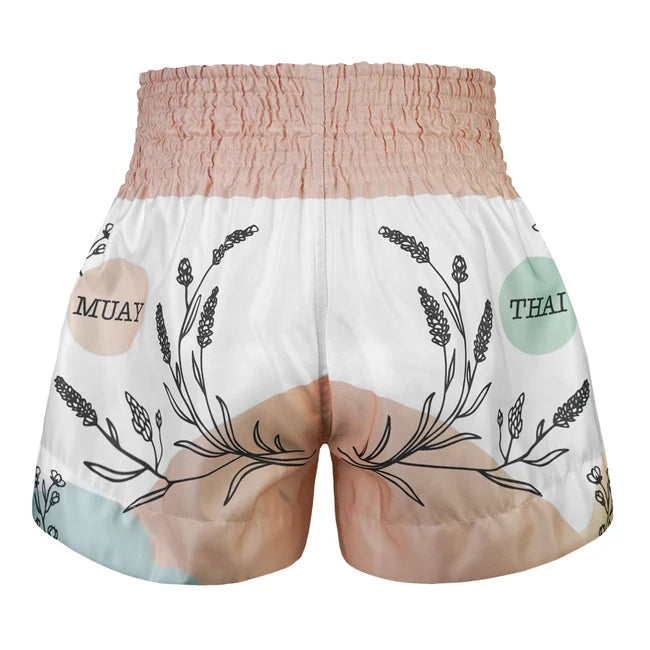 TUFF MUAY THAI SHORTS RECREATION OF NATURE WHITE/LIGHT PINK