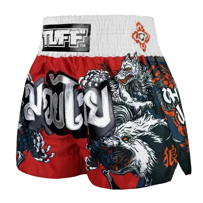 TUFF MUAY THAI SHORTS WOLFPACK RED/WHITE/NAVY BLUE