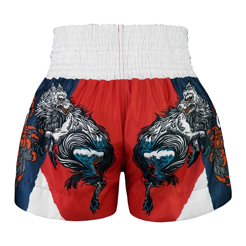 TUFF MUAY THAI SHORTS WOLFPACK RED/WHITE/NAVY BLUE