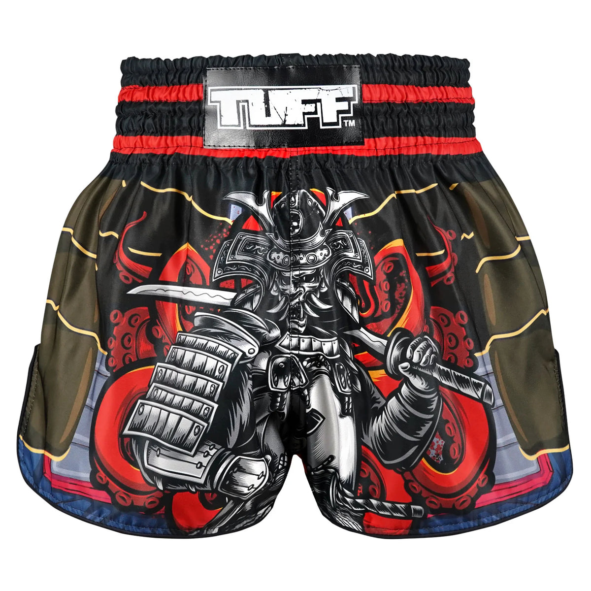 TUFF MUAY THAI SHORTS HIGH CUT RETRO UNDEFEATED STEEL BLACK/RED