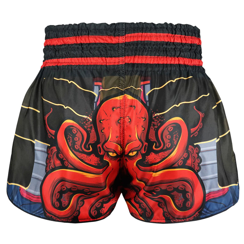 TUFF MUAY THAI SHORTS HIGH CUT RETRO UNDEFEATED STEEL BLACK/RED