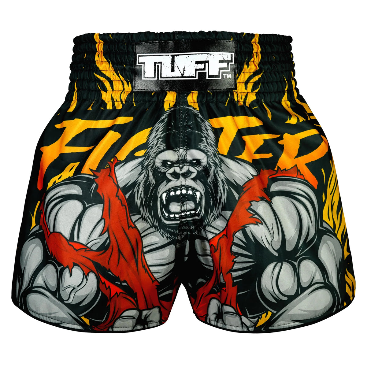 TUFF MUAY THAI SHORTS HIGH CUT RETRO REIGN OF KONG BLACK/YELLOW
