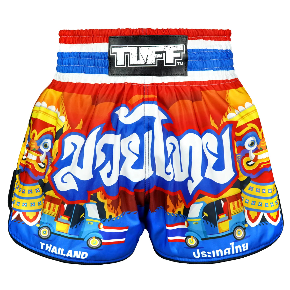 TUFF MUAY THAI SHORTS HIGH CUT RETRO SIAM IN MOTION RED/BLUE