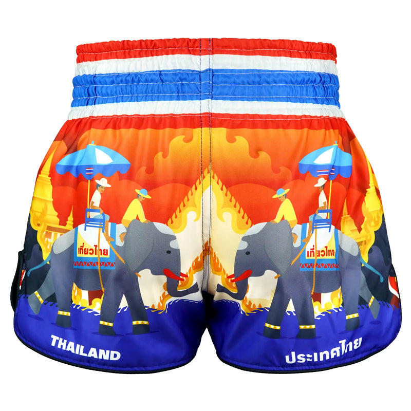 TUFF MUAY THAI SHORTS HIGH CUT RETRO SIAM IN MOTION RED/BLUE