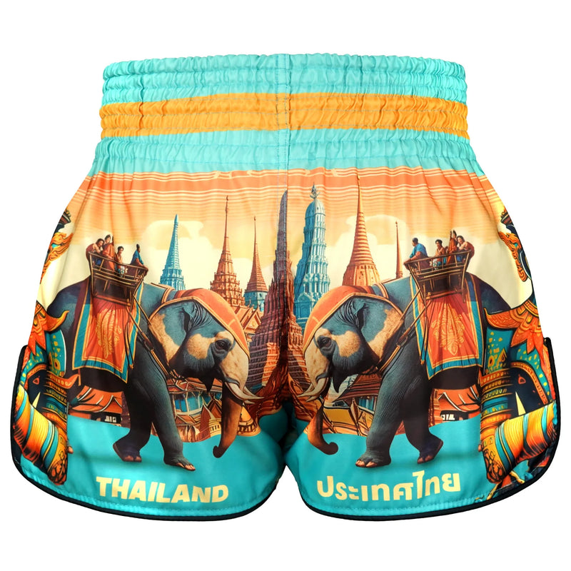 TUFF MUAY THAI SHORTS HIGH CUT RETRO LEGACY OF THAILAND BLUE/YELLOW