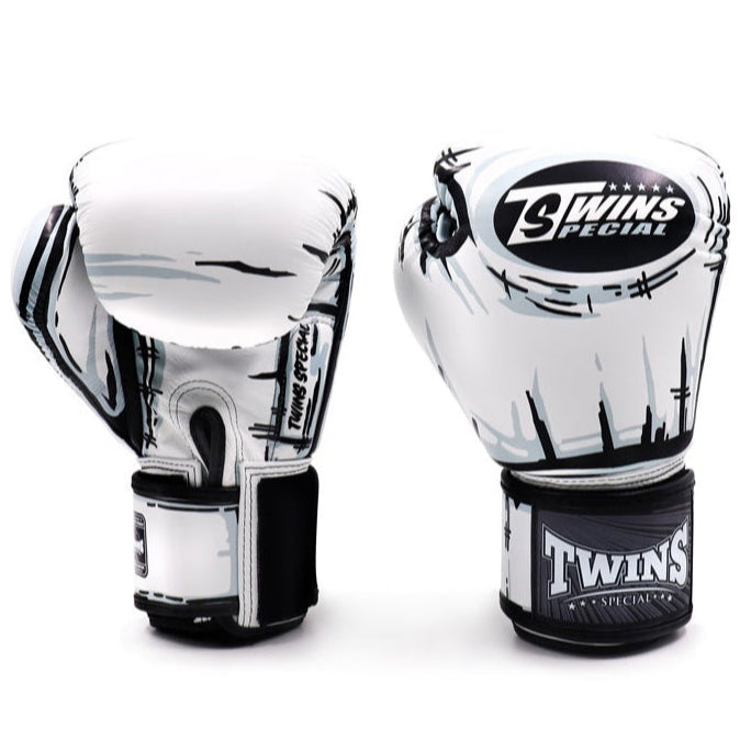 TWINS GLOVES LEATHER HOOK AND LOOP COMIC WHITE/BLACK