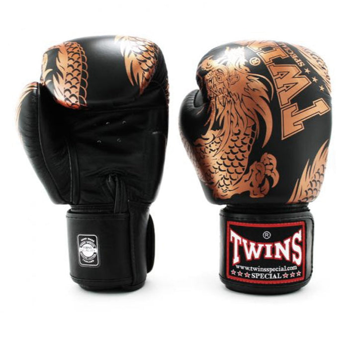 TWINS GLOVES LEATHER HOOK AND LOOP DRAGON BLACK / BRONZE COPPER