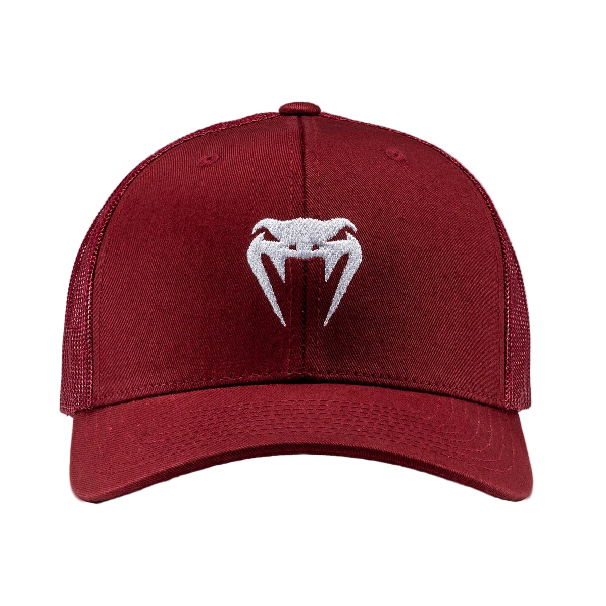 Red cap with a white logo on a gray background
