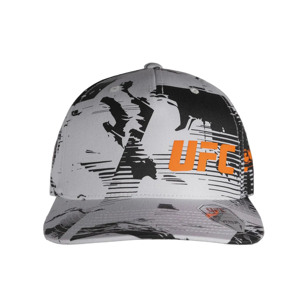 UFC cap with black and white design and orange text on a gray background
