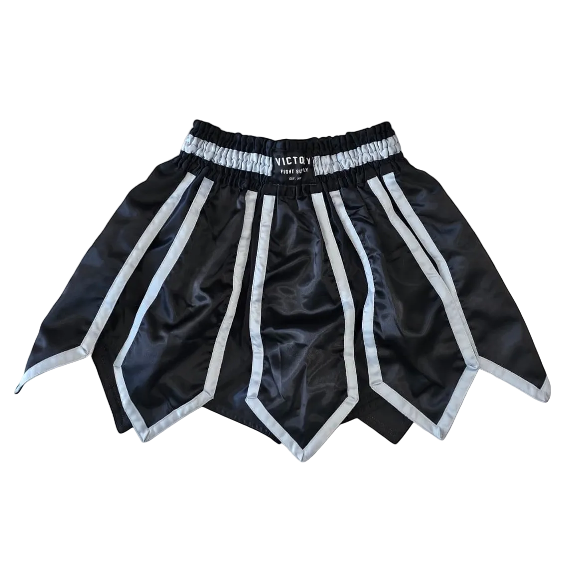 VICTORY MUAY THAI SHORTS GLADIATOR STYLE V2 BLACK/SILVER