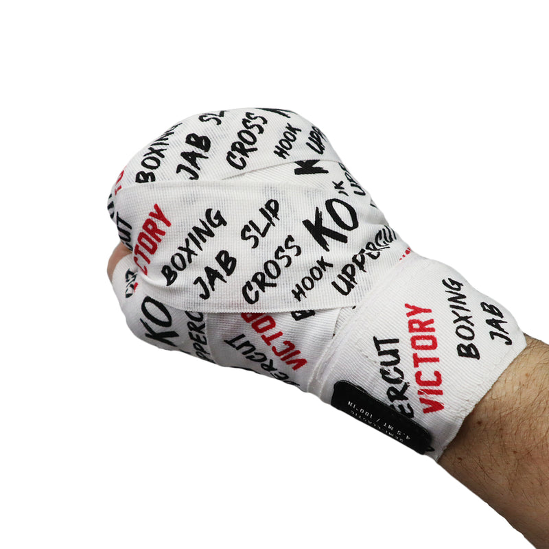 VICTORY HANDWRAPS KO SEMI STRETCH 4.5 METER 180" WHITE/BLACK