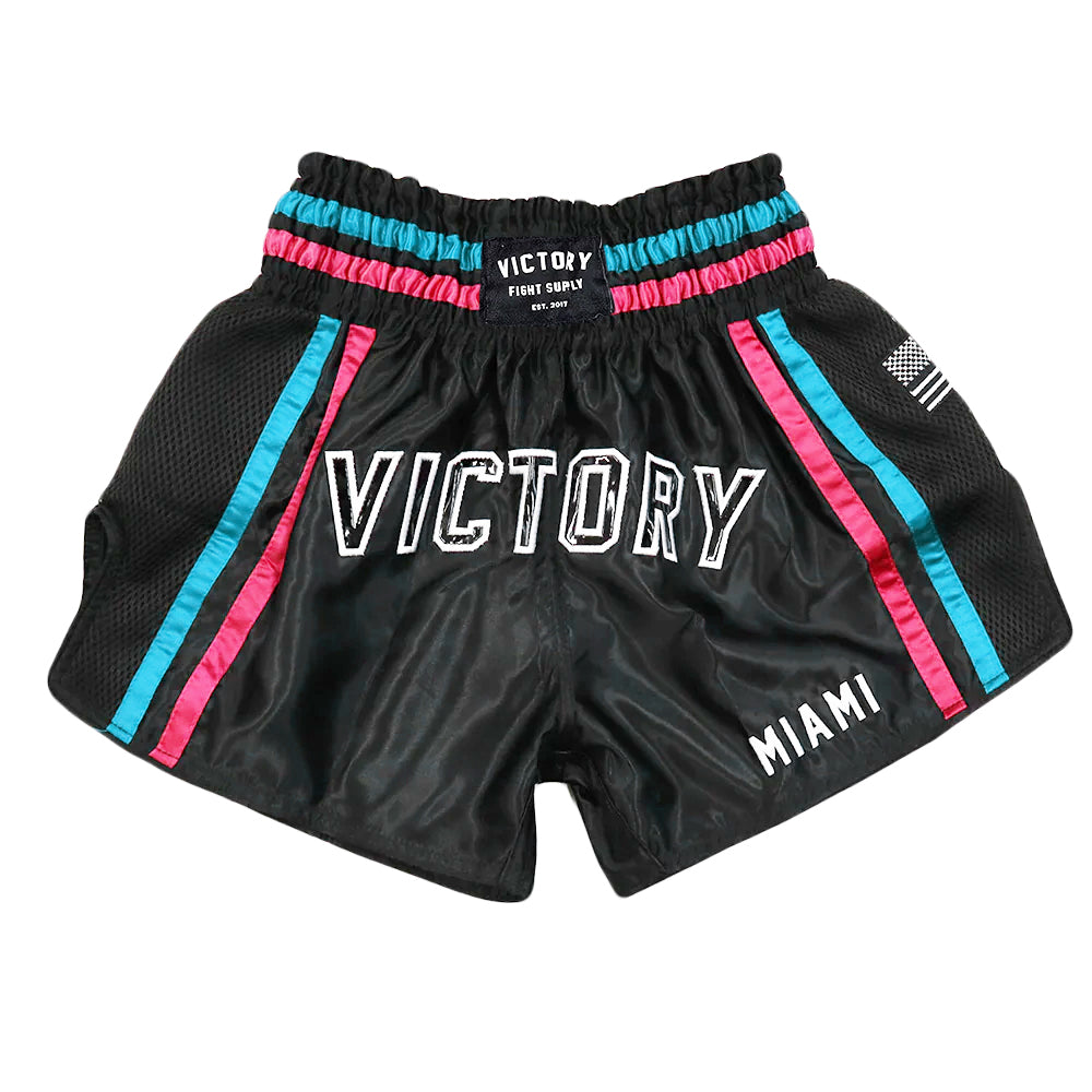 VICTORY MUAY THAI SHORTS MIAMI VICE V2 BLACK/BLUE/PINK