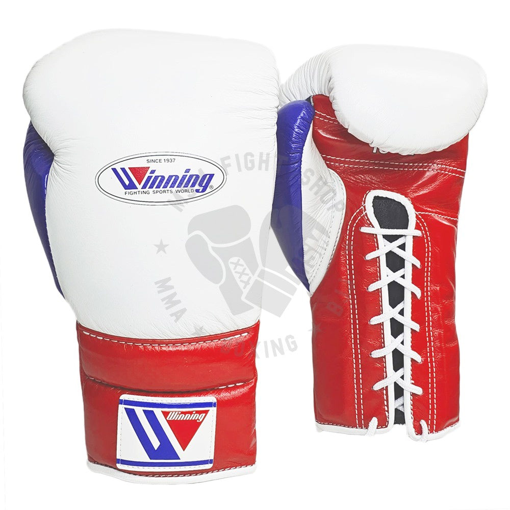 Winning ボクシンググローブ 16 oz ホワイト WINNING GLOVES CUSTOM LACE 16OZ WHITE/RED/BLUE – MSM FIGHT SHOP