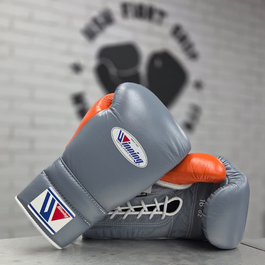WINNING GLOVES CUSTOM LACE GREY/ORANGE 16OZ – MSM FIGHT SHOP