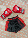 VICTORY MUAY THAI SHORTS CARBON BLACK/RED