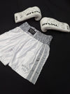 VICTORY BOXING SHORTS VICE SERIES SHORTER HYBRID CUT WHITE/SILVER