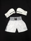 VICTORY BOXING SHORTS VICE SERIES SHORTER HYBRID CUT WHITE/SILVER