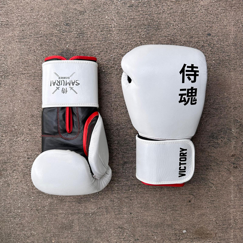 VICTORY GLOVES SAMURAI LEATHER HOOK AND LOOP WHITE/BLACK