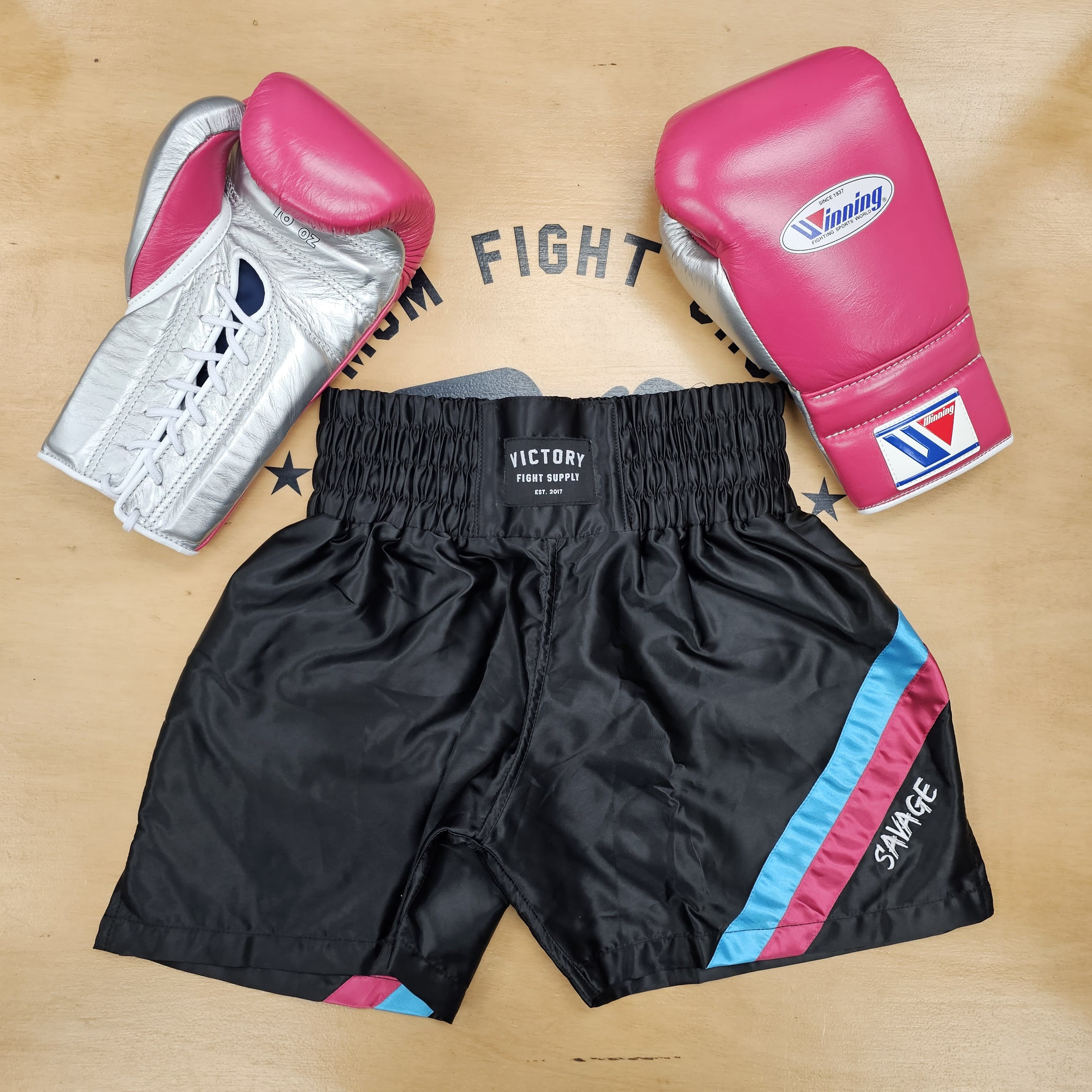 VICTORY BOXING SHORTS SAVAGE HYBRID BLACK/PINK/BLUE – MSM FIGHT SHOP