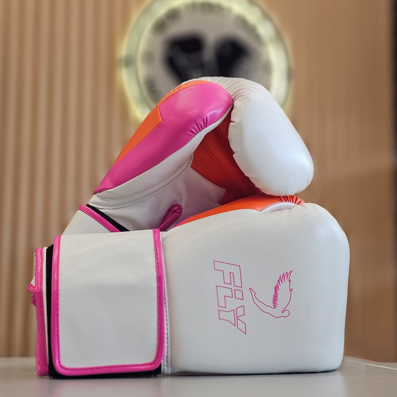 FLY BOXING GLOVES SUPER LOOP PRO X 2 WHITE/PINK/ORANGE