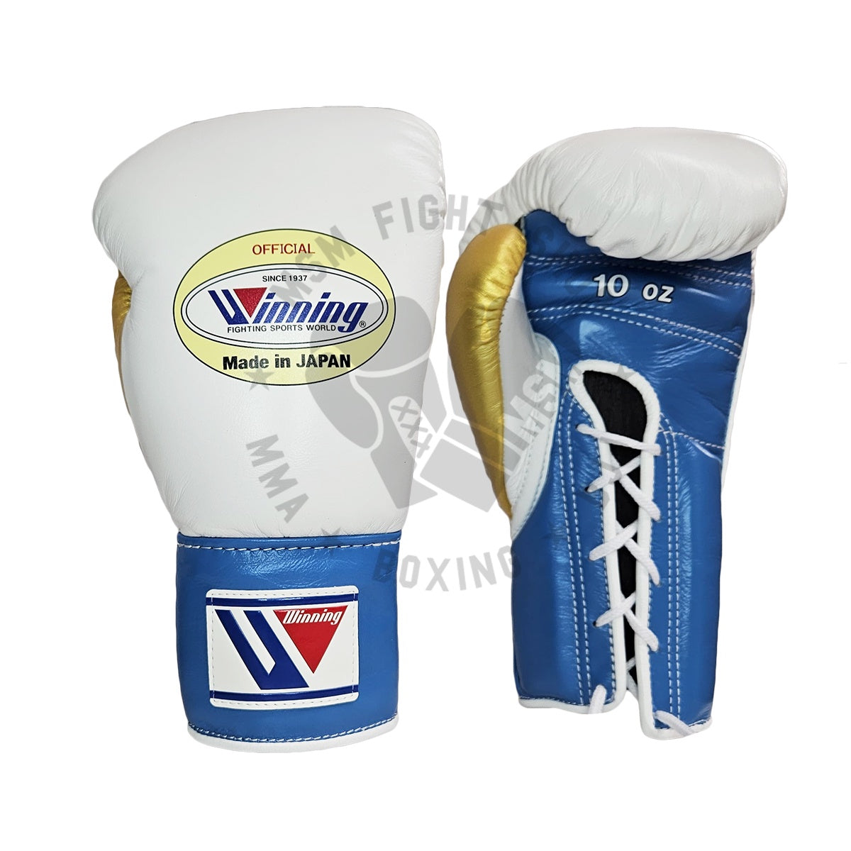 WINNING GLOVES PRO FIGHT CUSTOM LACE UP 10OZ WHITE/ SKY BLUE/GOLD