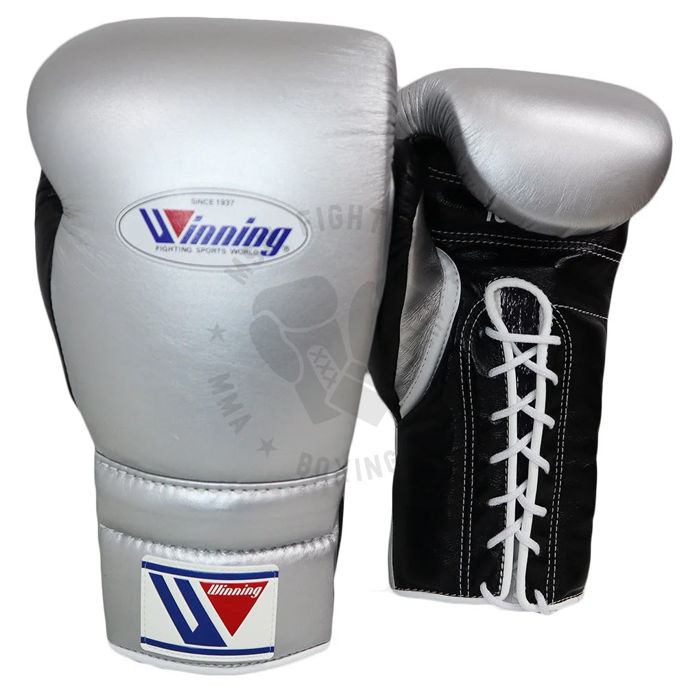 WINNING GLOVES CUSTOM LACE 16OZ SILVER / BLACK