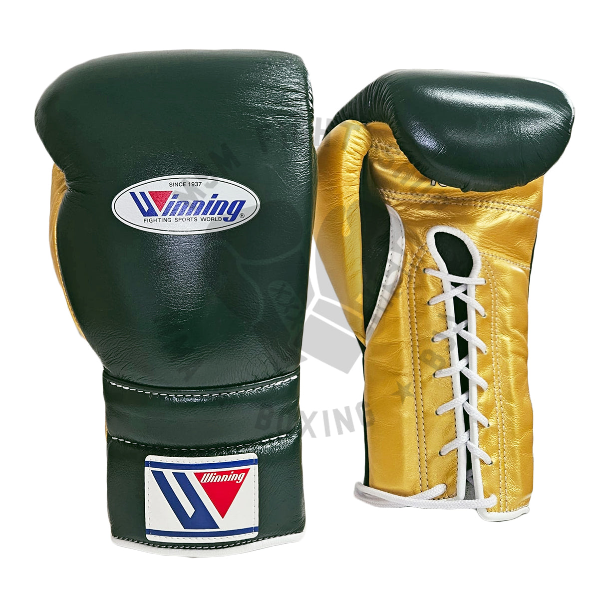 WINNING GLOVES CUSTOM LACE 16OZ GREEN/GOLD – MSM FIGHT SHOP