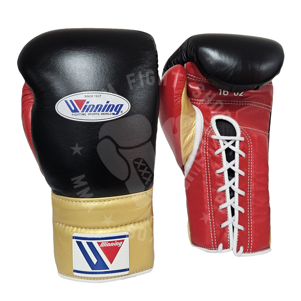 WINNING GLOVES CUSTOM LACE 16OZ BLACK/RED/GOLD