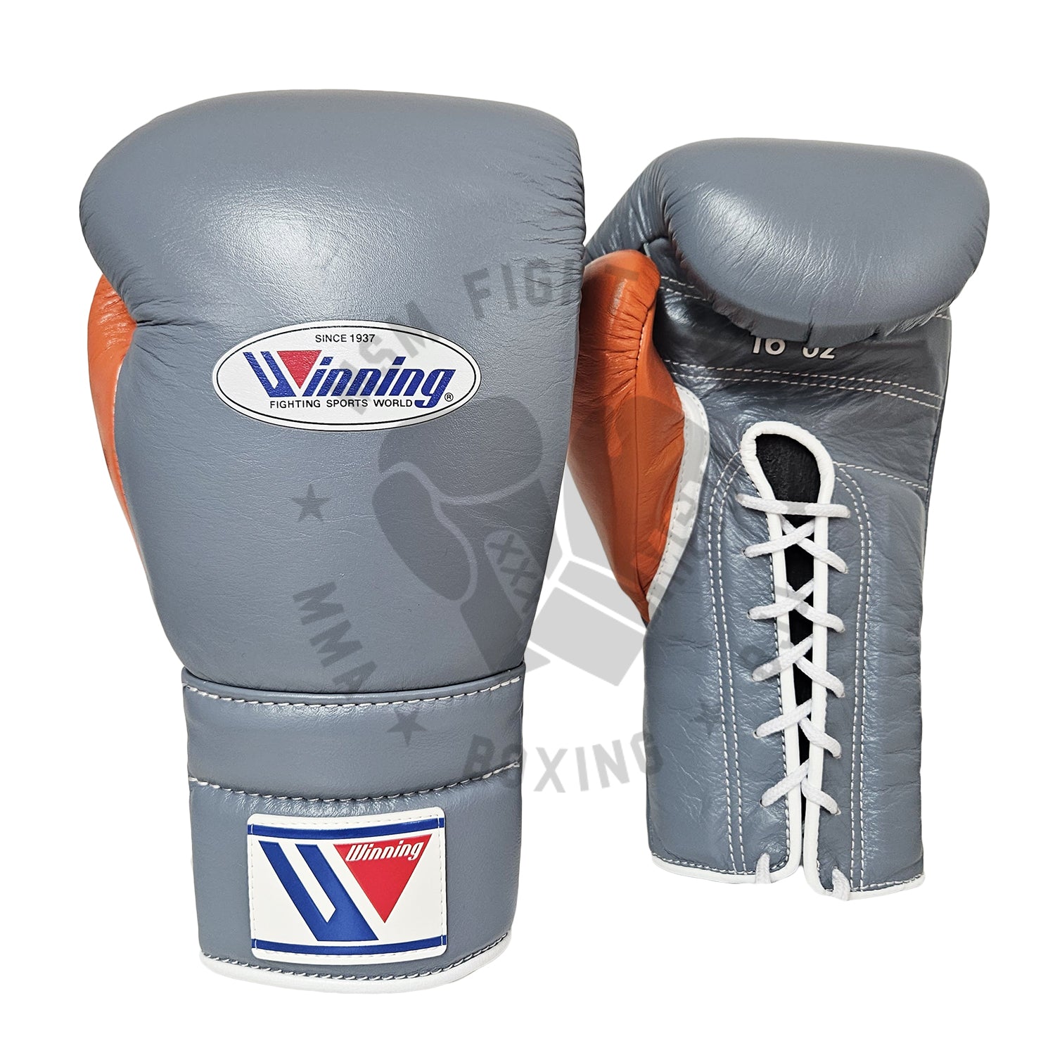 WINNING GLOVES CUSTOM LACE GREY/ORANGE 16OZ – MSM FIGHT SHOP