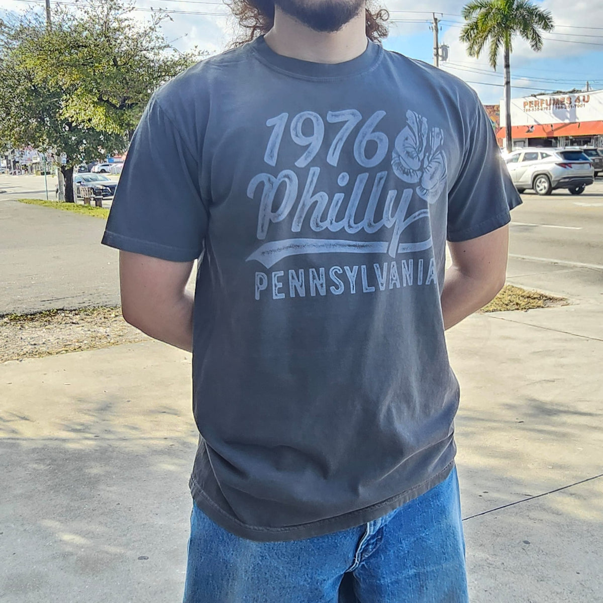 ROCKY SHIRT 1976 PHILLY BOXING VINTAGE GREY