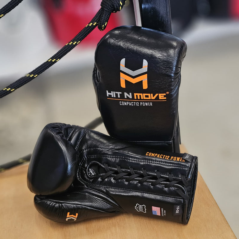 HIT N MOVE GLOVES COMPACT 12OZ LACE UP BLACK