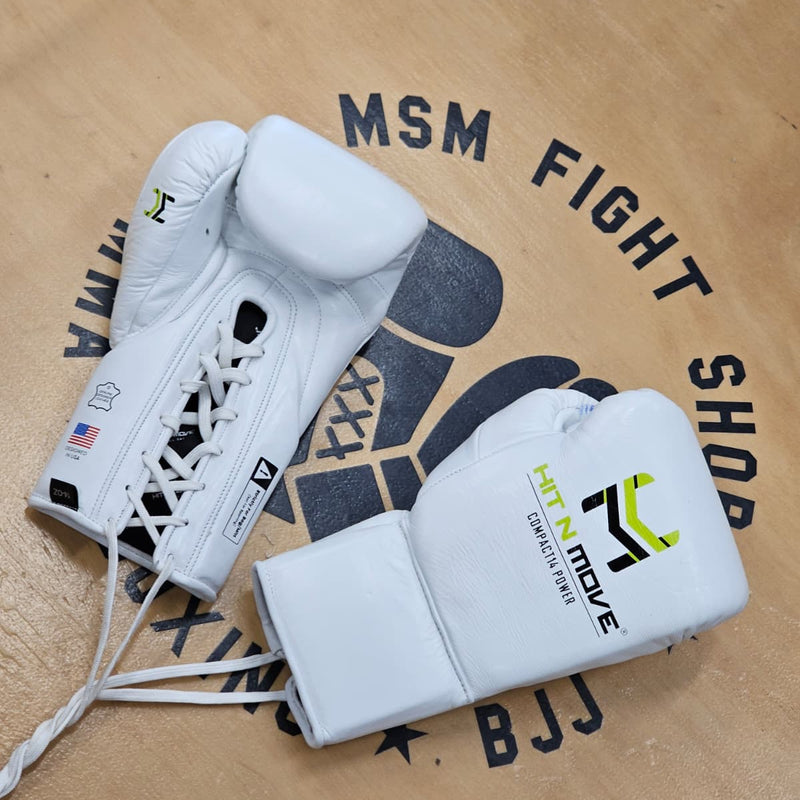 HIT N MOVE GLOVES COMPACT 14OZ LACE UP WHITE