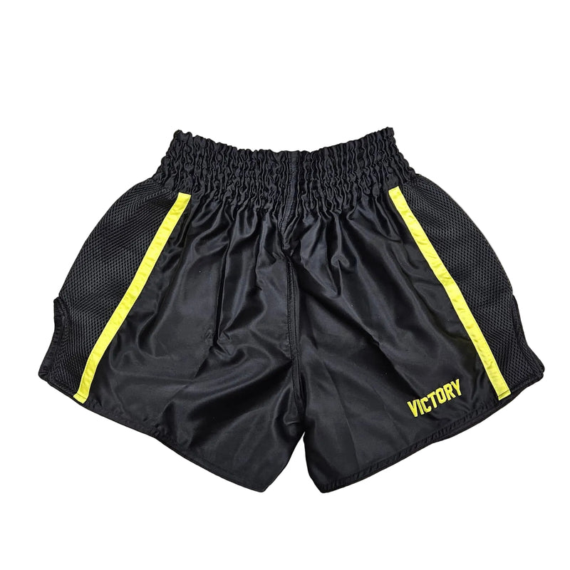 VICTORY MUAY THAI SHORTS THAI SCRIPT BLACK/YELLOW