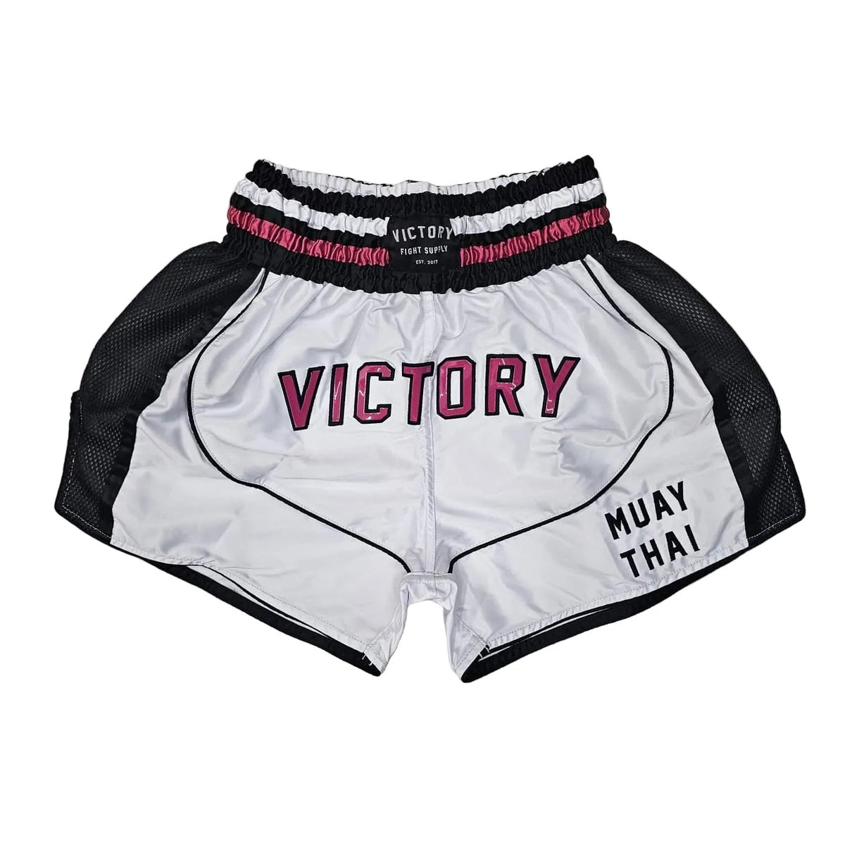 VICTORY MUAY THAI SHORTS EDGE WHITE/BLACK/PINK
