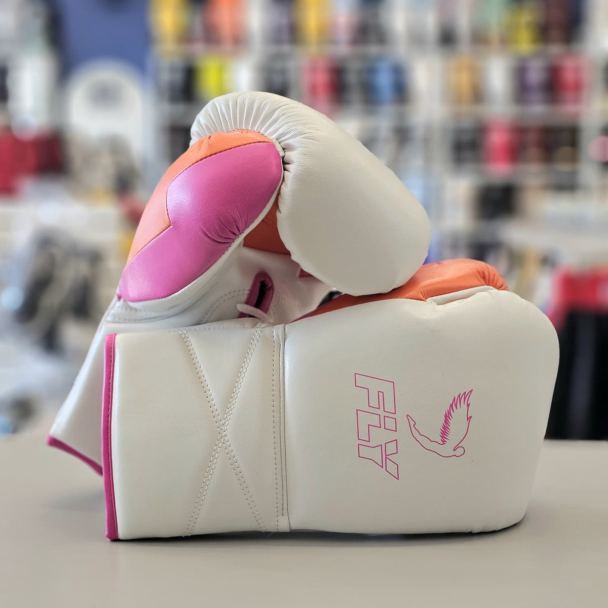 FLY BOXING GLOVES SUPER LACE PRO X 2 WHITE/PINK/ORANGE