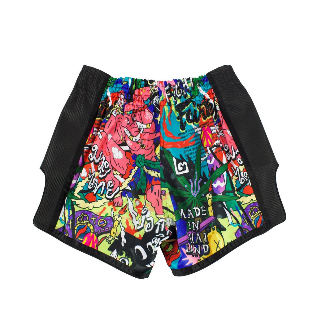 FAIRTEX THAI SHORTS SLIM CUT SATIN URFACE BLACK/MULTICOLOR