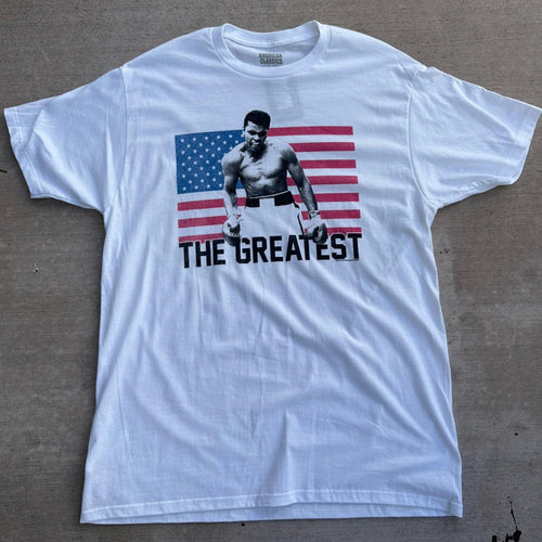 MUHAMMAD ALI SHIRT USA THE GREATEST WHITE/ BLUE /RED